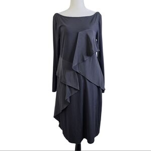 COS Black Long-Sleeve Midi Dress with Cascading Ruffle